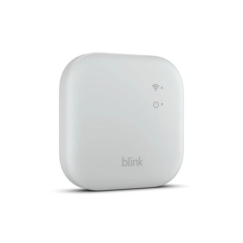 White square wireless hub with Blink logo, Wi‑Fi icon, and power indicator light