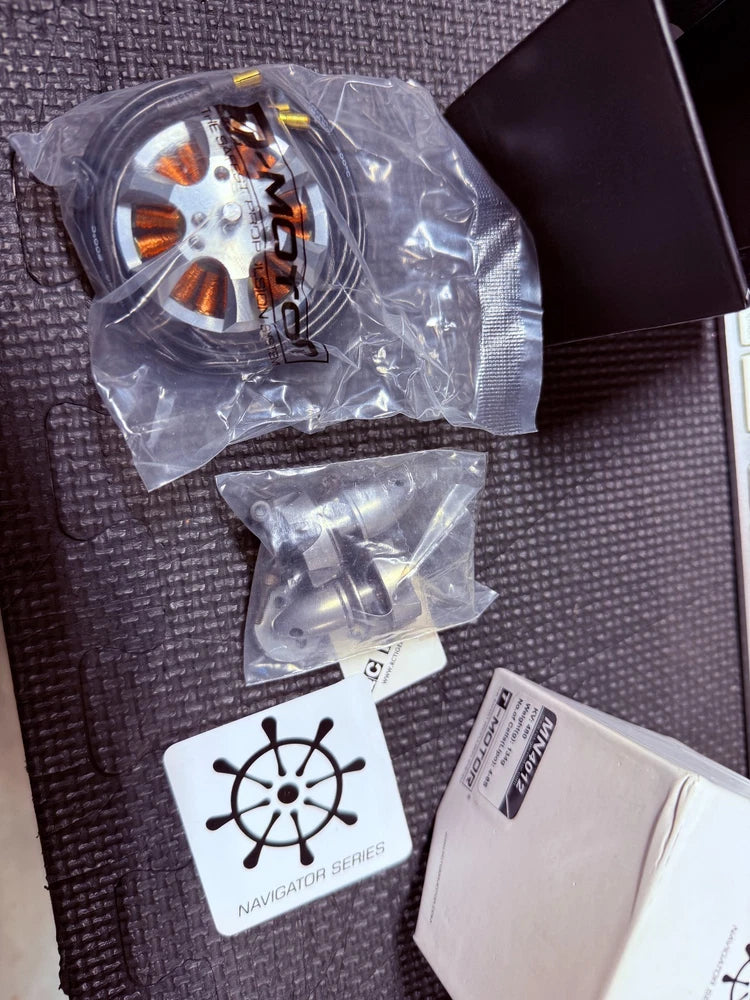 T-motor MN4012 KV480 brushless motor, prop hub and wiring in protective bags