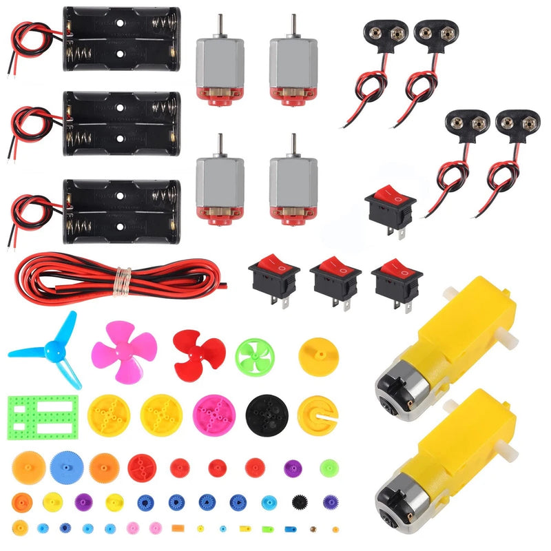 DC Mini RC Motor Kit with Battery Holder, Gears, Propeller & Switch for DIY