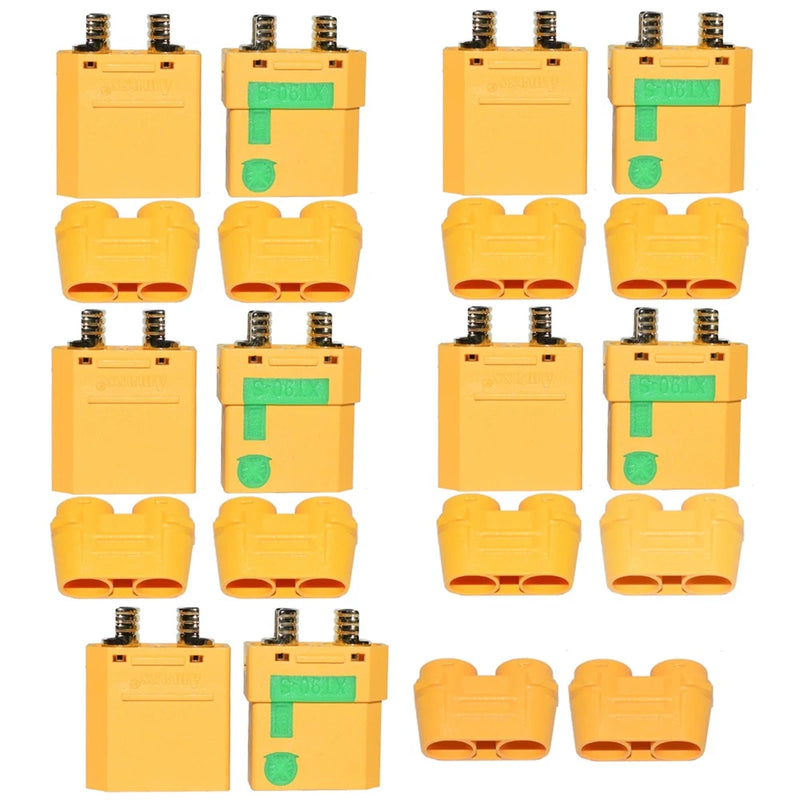 XT90S anti-spark connector pair set, yellow male and female plugs with green insert