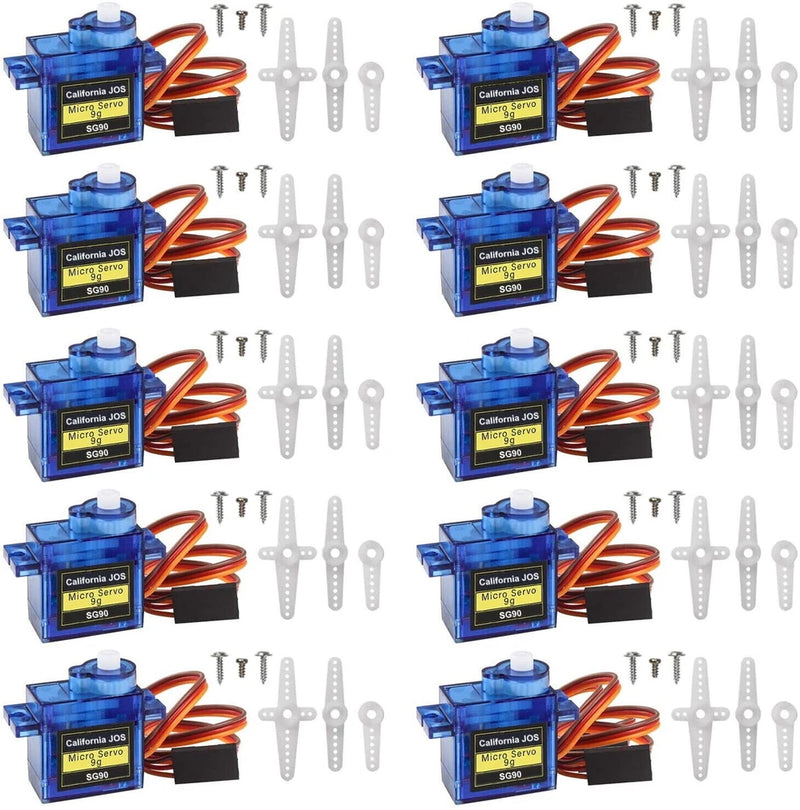 SG90 9G micro servo motor with orange lead wires and mounting hardware kit