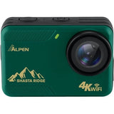 Alpen Optics green 4K WiFi action camera with front lens and Shasta Ridge logo