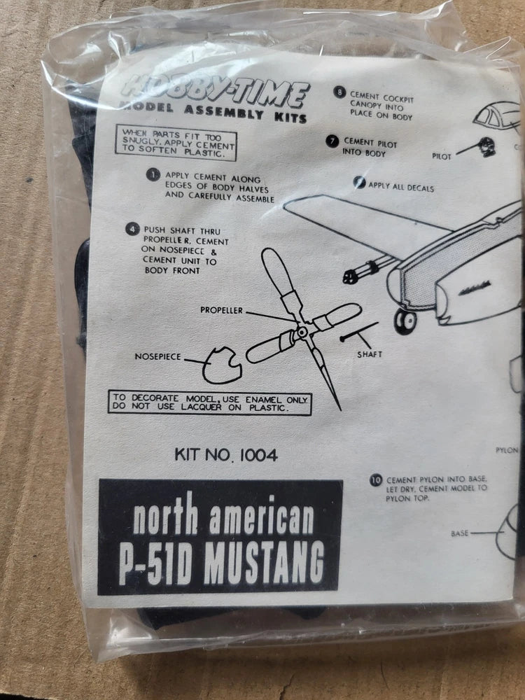Vintage Hobby-Time 1/72 P-51D Mustang model kit in sealed bag, kit no 1004 sheet