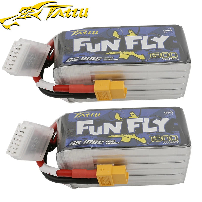 2X Tattu 100C 1300mAh 22.2V 6S Lipo Battery XT60 Plug For RC FPV Heli Airplane Battery