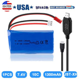 1pcs 7.4v 1300mah 15c Battery Jst Plug Connector With Charging For Rc Car Truck