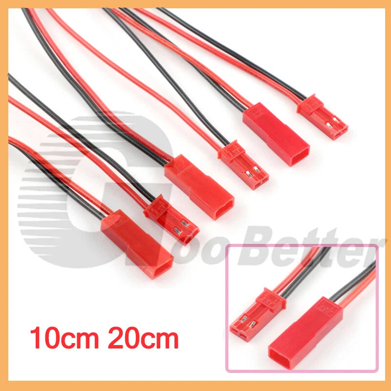 JST Plug and Socket Connectors Li-Po Battery Leads 2 Pin Red Black Wire 10 20cm