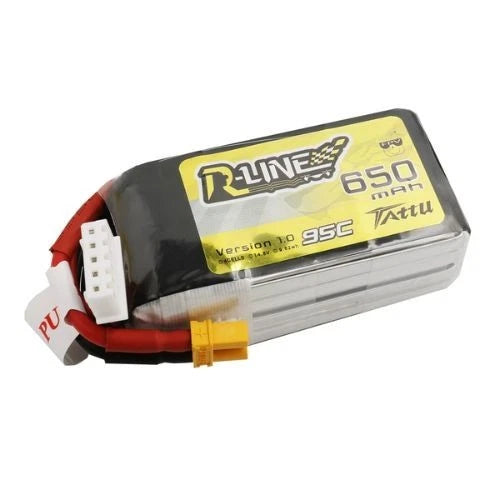 Tattu R-Line 650mAh 4S LiPo battery pack with red/black leads