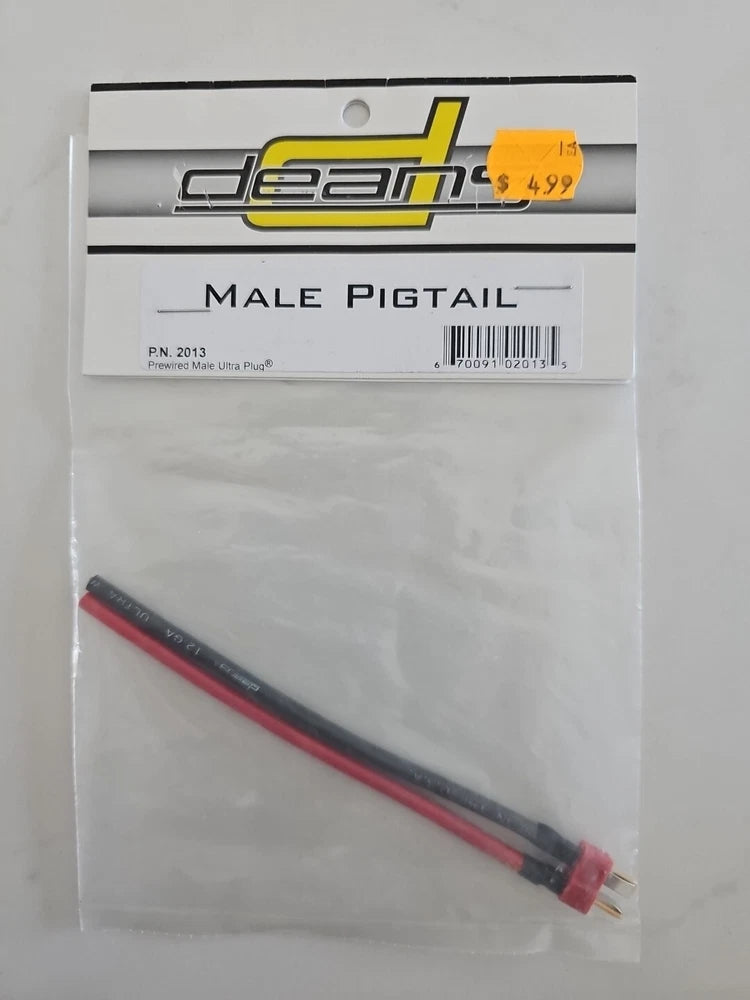 Male Deans pigtail battery connector lead with red wire and black plug end