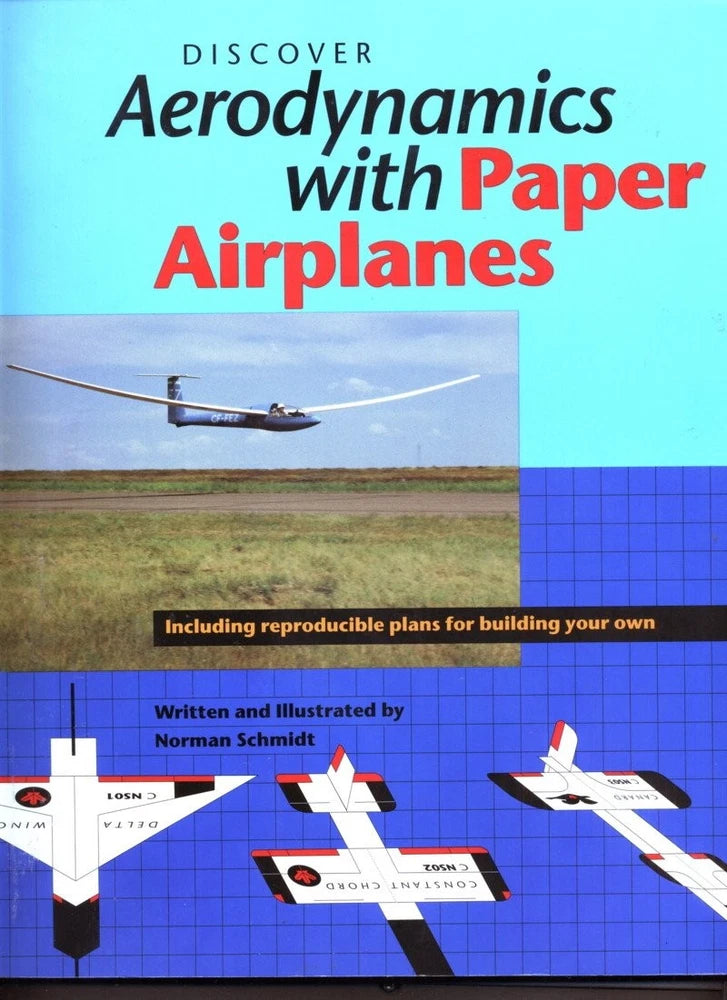 Aerodynamics instruction book cover with paper airplane diagrams and colorful title text