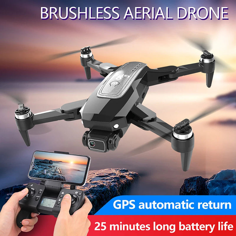 GPS aerial photography drone with 4 rotors, front camera, and handheld controller