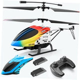 Kids remote control helicopter with colorful body, remote controller, and two batteries