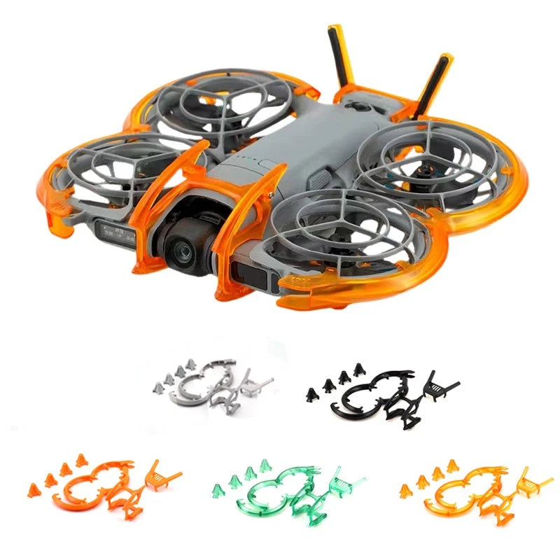 Plastic drone bumper armor guard kit with orange propeller guards and screws