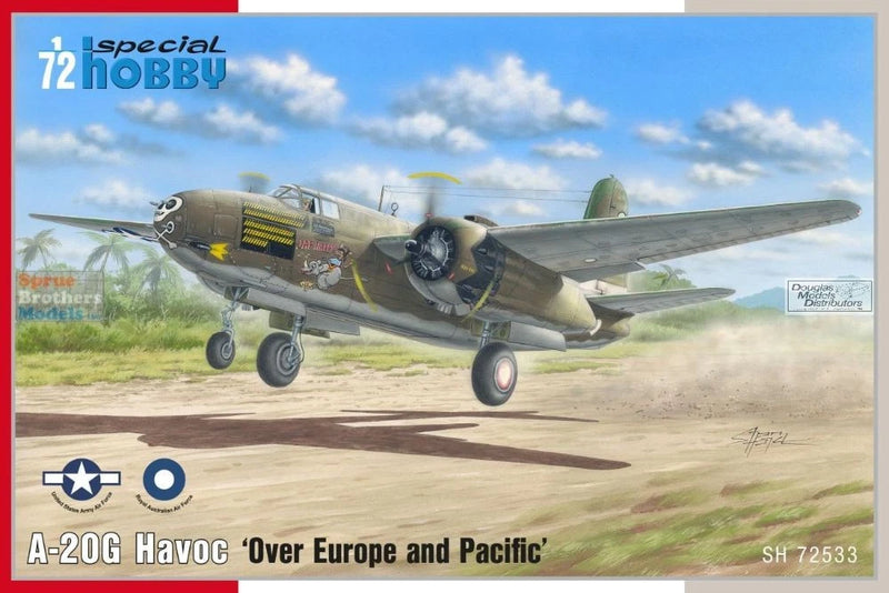 1:72 A-20G Havoc model airplane kit with box art, camouflage green and gray
