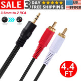 3.5mm to 2 RCA Male Audio Y-Cable AUX Stereo Adapter Cord Splitter Connector US