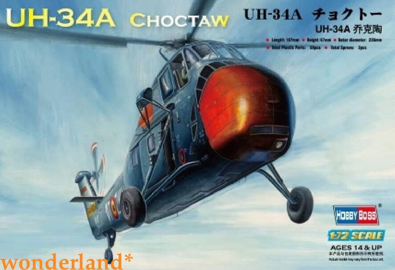 UH-34A Choctaw model kit helicopter with gray body and red-tinted cockpit, 1/72
