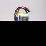 RC LiPo battery pack with exposed wires and black connector, 7.4V