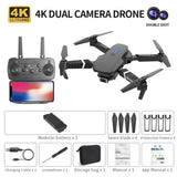 Foldable 4K dual-camera drone kit with remote, spare blades, battery, and storage bag