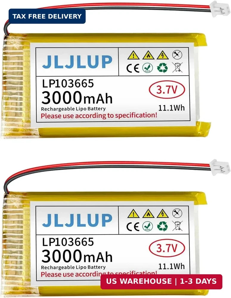 2Pcs 3.7V Lipo Battery 3000mAh Rechargeable Lithium Polymer Batteries Pack with Battery