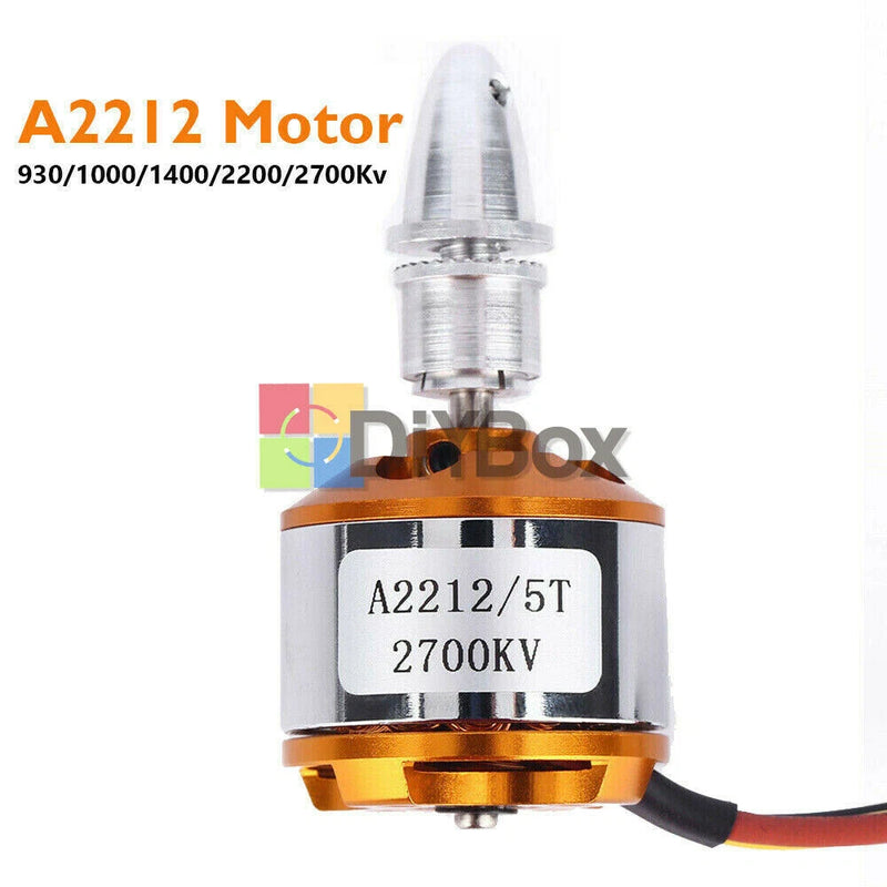 A2212 brushless outrunner motor, silver shaft, orange stator rings, A2212/5T 2700KV label