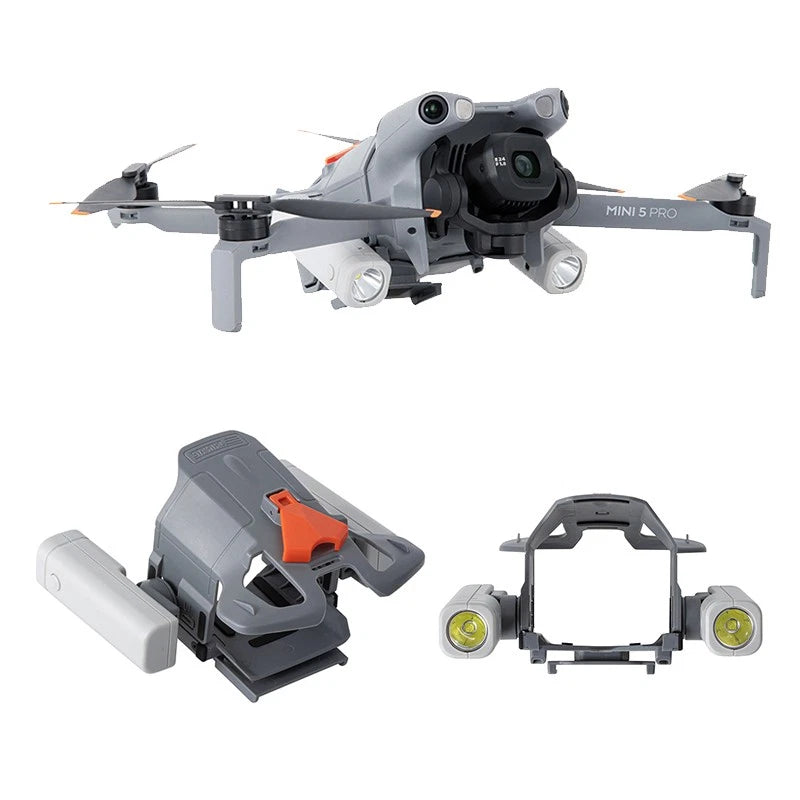 Adjustable drone searchlight bracket with light module and side lamps