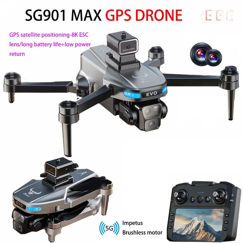 GPS quadcopter drone with dual cameras and remote controller screen