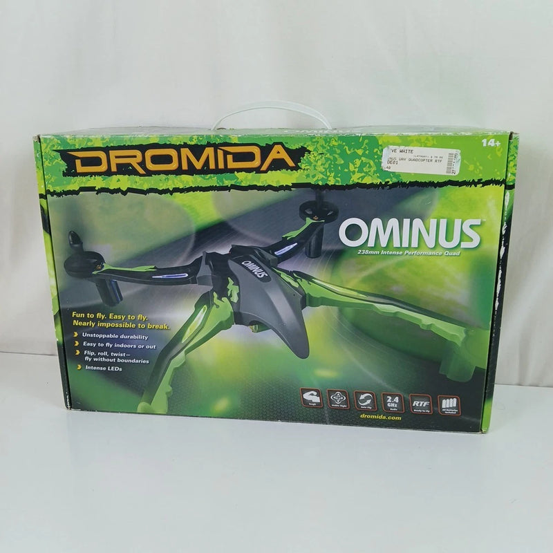 DROMIDA Ominus RTF quadcopter box, grey and green drone graphics