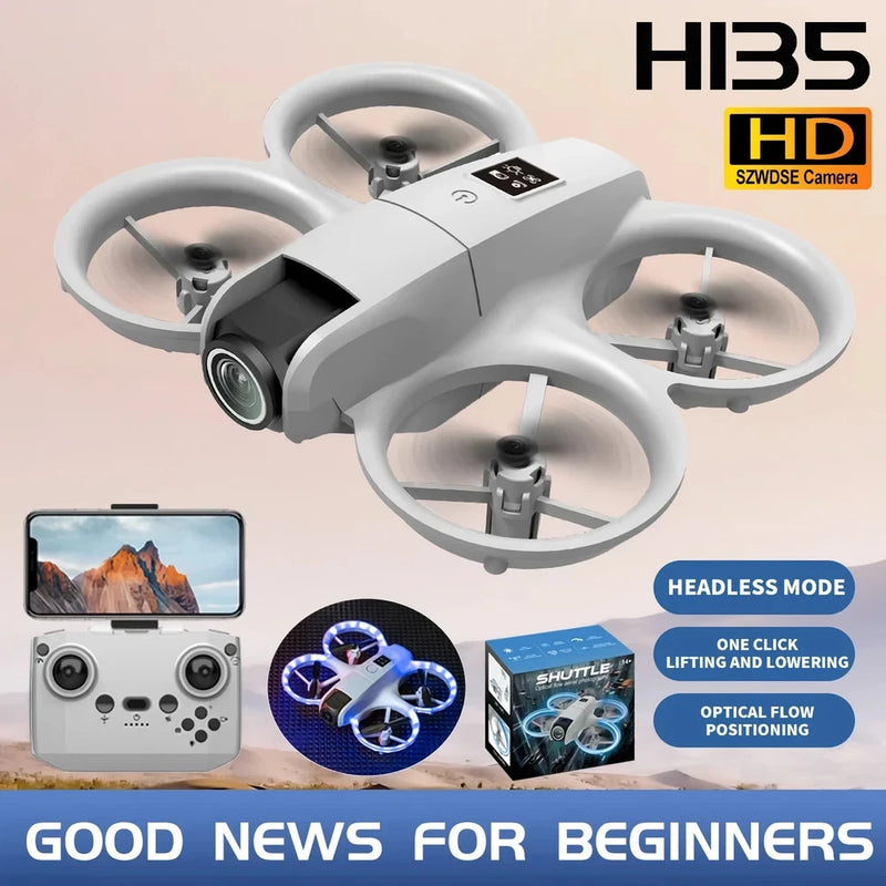 Gray quadcopter mini drone with built-in camera and remote controller, Wi-Fi FPV starter kit