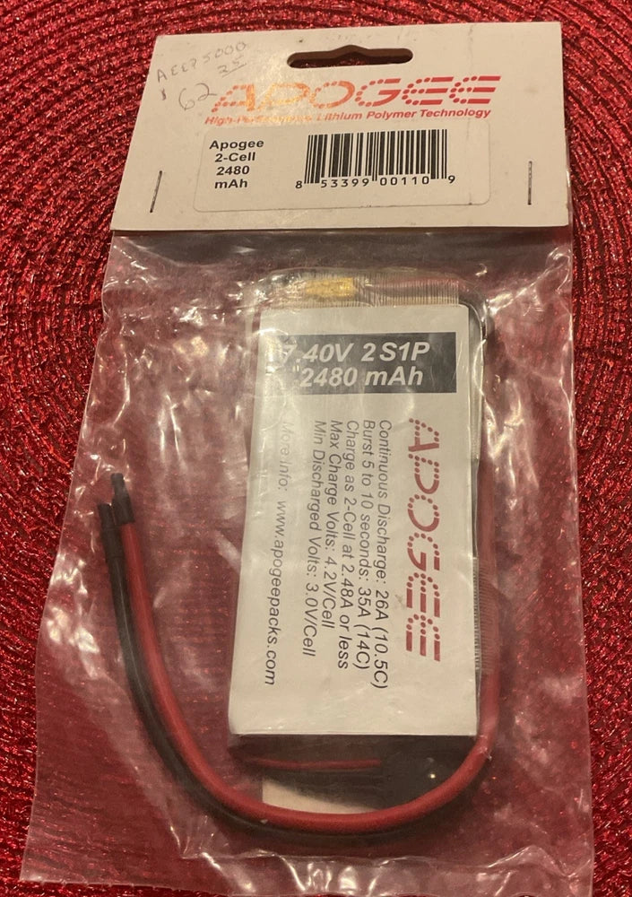 7.40V 2 S1P 2480 mAh RC BATTERY New APOGEE