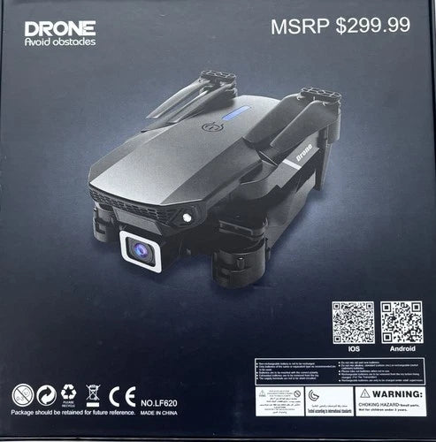 Foldable gray drone with front obstacle sensor and mounted 4K camera