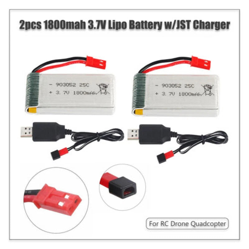 2x 1800mAh 3.7V 25C Lipo Battery USB Charger JST Plug For RC Quadcopter Drone