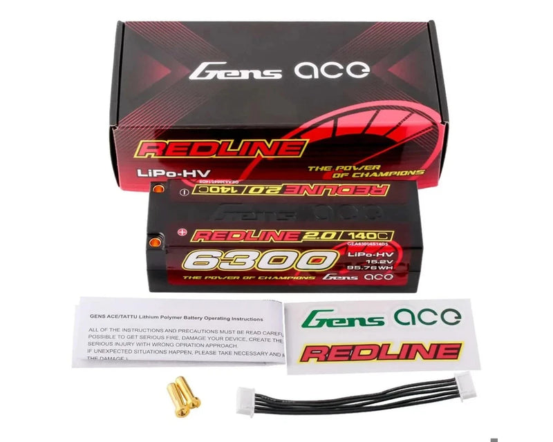 Gens Ace Redline 2.0 4S LiHV Battery 140C (15.2V/6300mAh) w/5.0mm bullet Battery