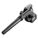 Car-mounted snow blower attachment with long nozzle tube and black housing