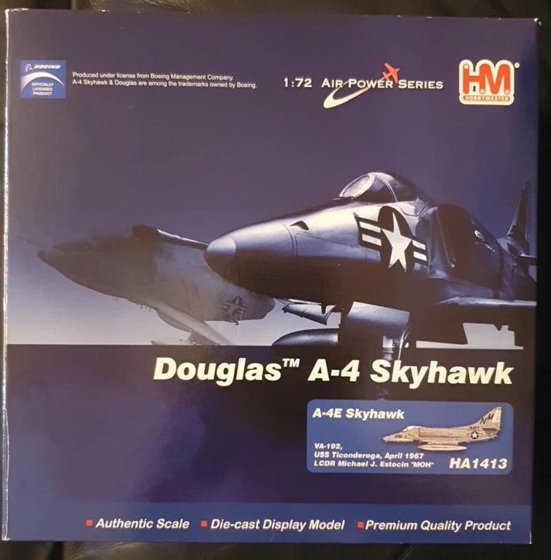 Boxed 1:72 Douglas A-4 Skyhawk die-cast display model, light gray with markings