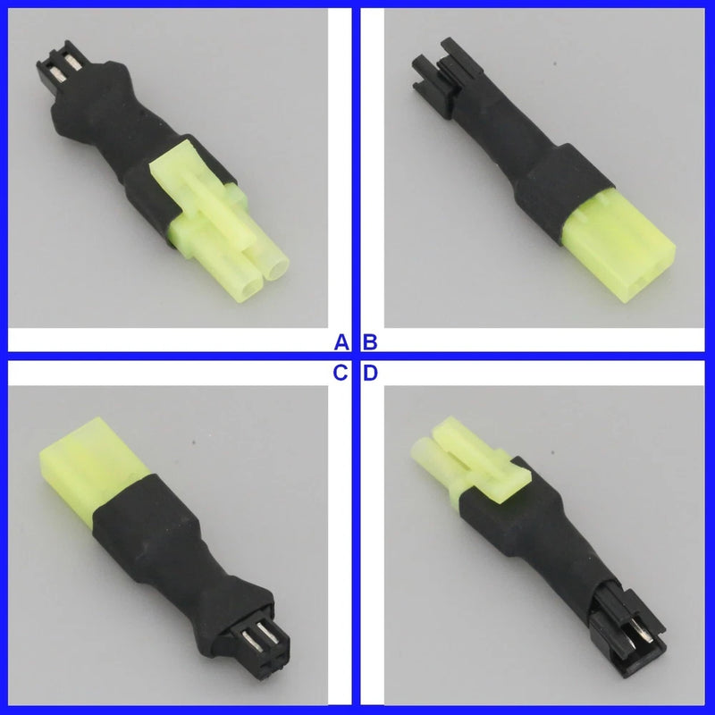 RC battery adapter plug with black housing and yellow connector pins
