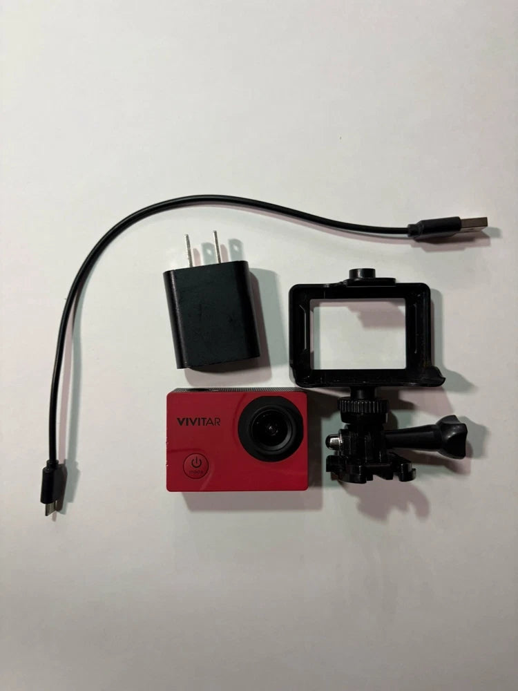 Vivitar Action/Still/Timelapse Cordless Camera Red/Black Case & Charger Included