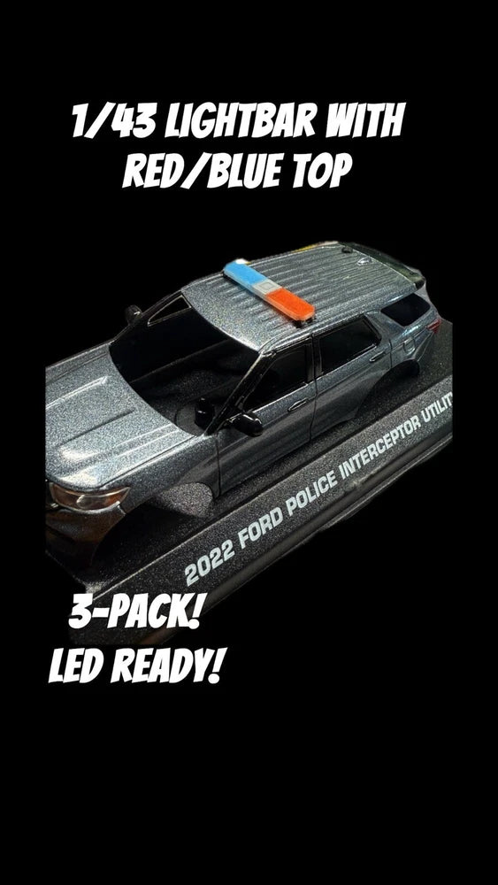 1/43 POLICE LIGHTBAR SLIM RED/BLUE TOP 3-PACK MODEL CAR DIORAMA CUSTOM LED READY