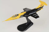 HA1071 Hobby Master F-104G Starfighter 1/72 model on black display stand, yellow and black