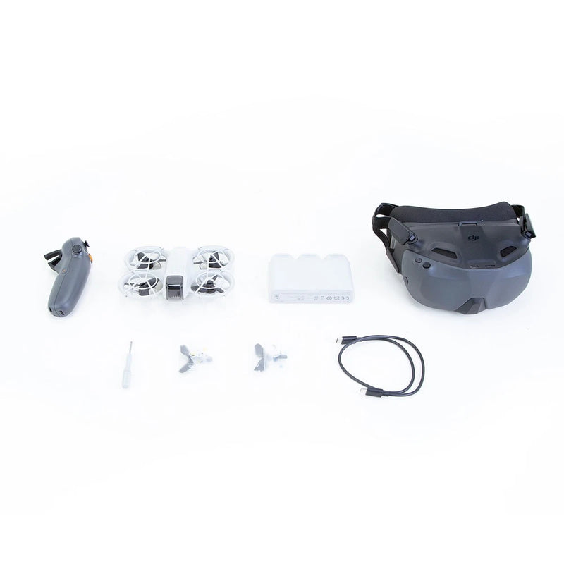 DJI Neo fly more combo kit with RC Motion 3: controller, batteries, propellers, cable, case
