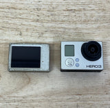 GoPro HERO3 action camera with LCD screen and front lens, silver body