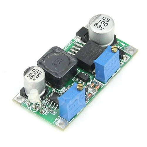 DC/DC LM2596 step-down constant-current/voltage module with blue capacitors, circuit board