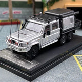 AM 1:64 Land Cruiser LC79 6X6 Double Cab Pickup Silver Diecast Model Collection