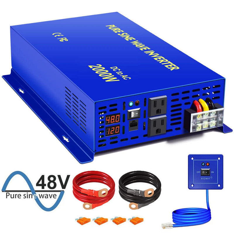 Car Power Inverter 2000W DC48V To AC 120V Pure Sine Wave Solar Converter remote