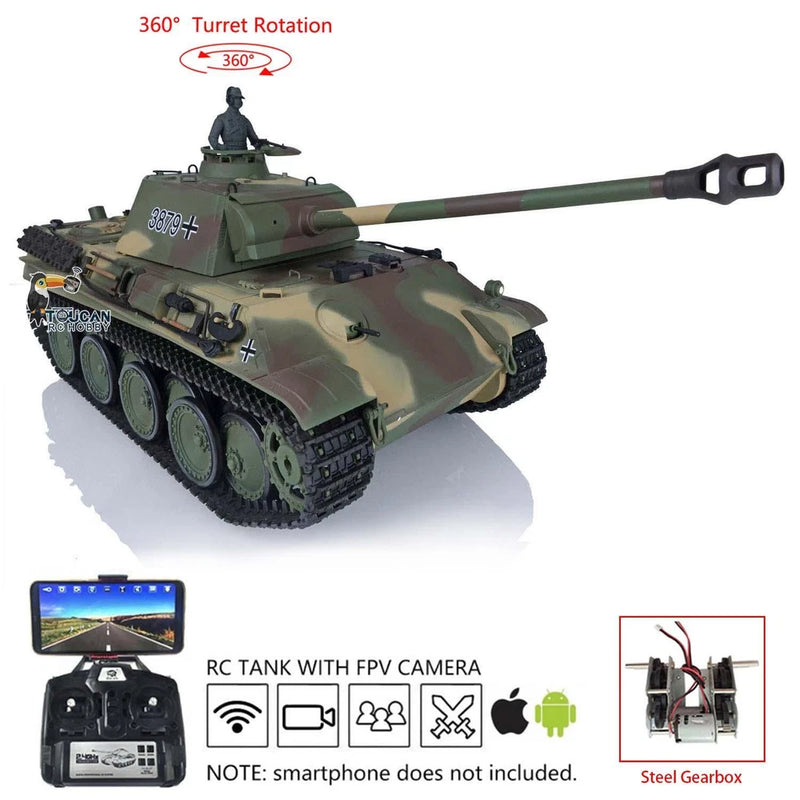 1/16 7.0 Henglong Plastic Panther G RC Tank RTR 3879 FPV 360¡ãTurret Steel Gears