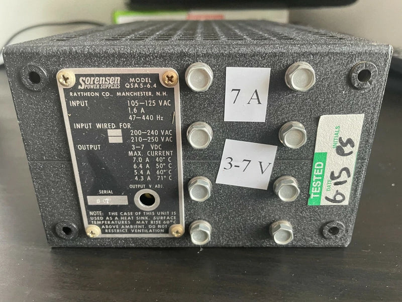 Sorensen Power Supplies Model QSA 5-6.4 Input 105-125 VAC Output 3-7 VDC Freq 47