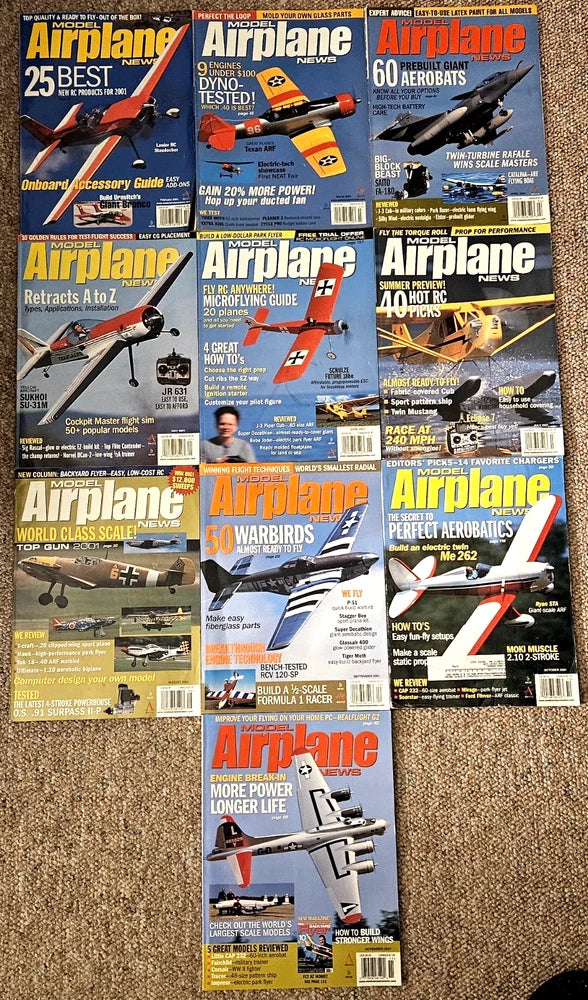 Lot of 10 Model Airplane News Magazines Feb.?CNov. 2001 RC Aircraft Hobby Gear