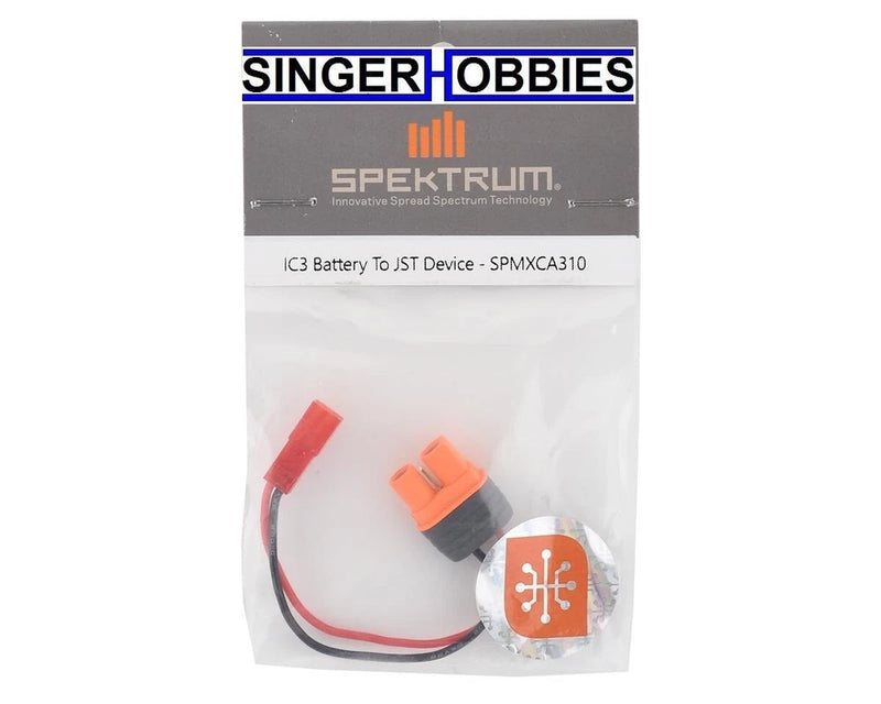 IC3 battery to JST device adapter with red wiring and JST plug in clear pack