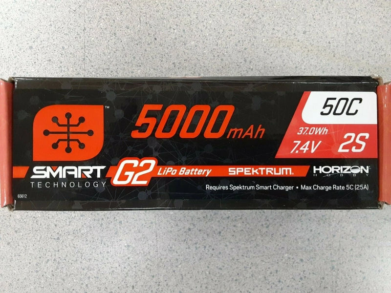 Spektrum 7.4V 5000mAh 2S 50C Smart LiPo G2 Hard Case for IC5 SPMX52S50H5 New!! Battery