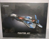 Yomi fighter jet drone box, blue and gray with LED-style lights