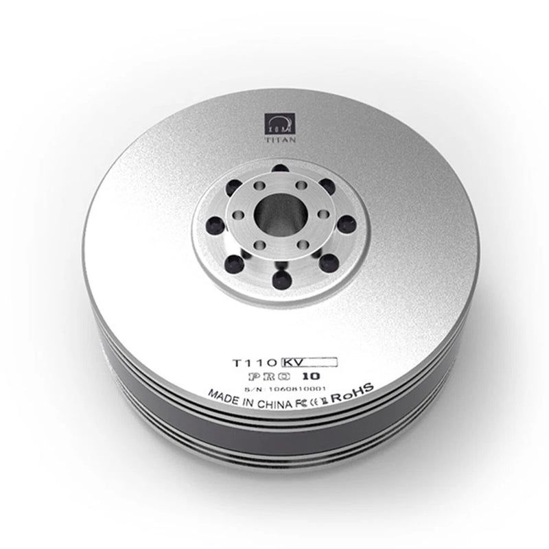 Titan 110KV brushless RC motor bell with mounting holes and engraved labels