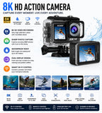 AUSHA 8K Action Camera Dual Screen EIS WiFi Waterproof 50MP Remote Control Vlog